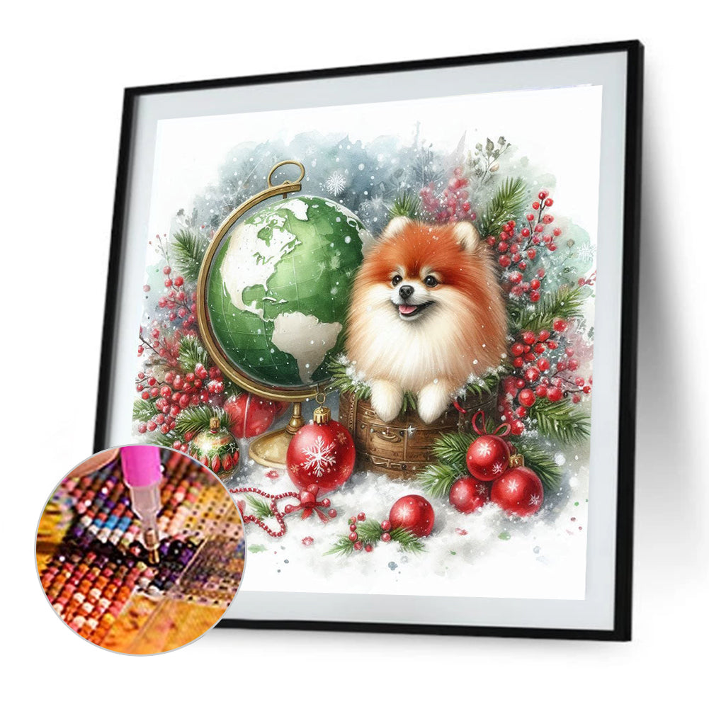 Christmas Globe Pomeranian - Full Round Drill Diamond Painting 40*40CM