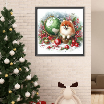 Christmas Globe Pomeranian - Full Round Drill Diamond Painting 40*40CM