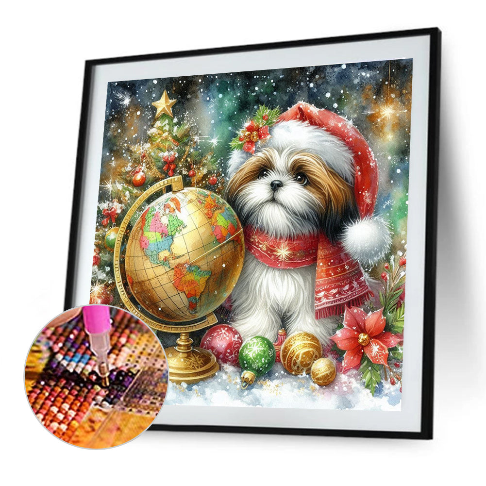 Christmas Globe Shih Tzu - Full Round Drill Diamond Painting 40*40CM