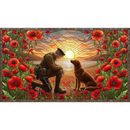 Glass Painting Of A Soldier And A War Dog, Golden Retriever - Full Round Drill Diamond Painting 40*70CM