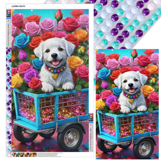 Flower Gem Puppy - Full Round Drill Diamond Painting 40*70CM