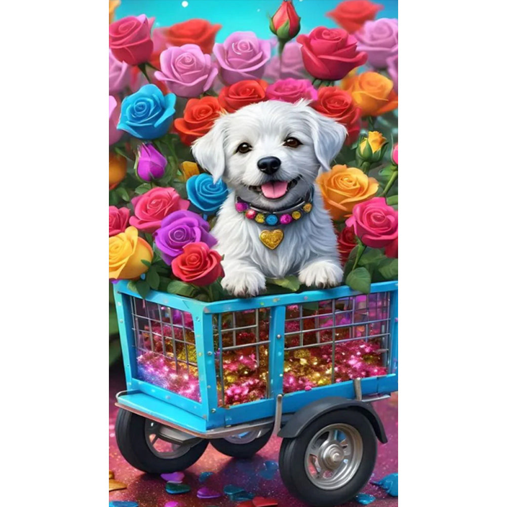 Flower Gem Puppy - Full Round Drill Diamond Painting 40*70CM