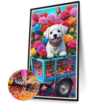 Flower Gem Puppy - Full Round Drill Diamond Painting 40*70CM