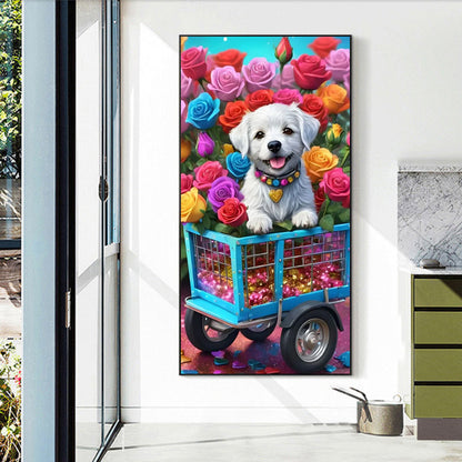 Flower Gem Puppy - Full Round Drill Diamond Painting 40*70CM