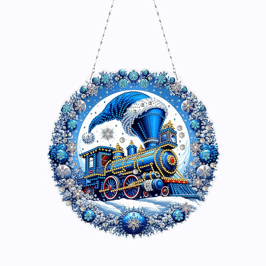 Christmas Train Diamond Painting Hanging Pendant for Garden Window Decor