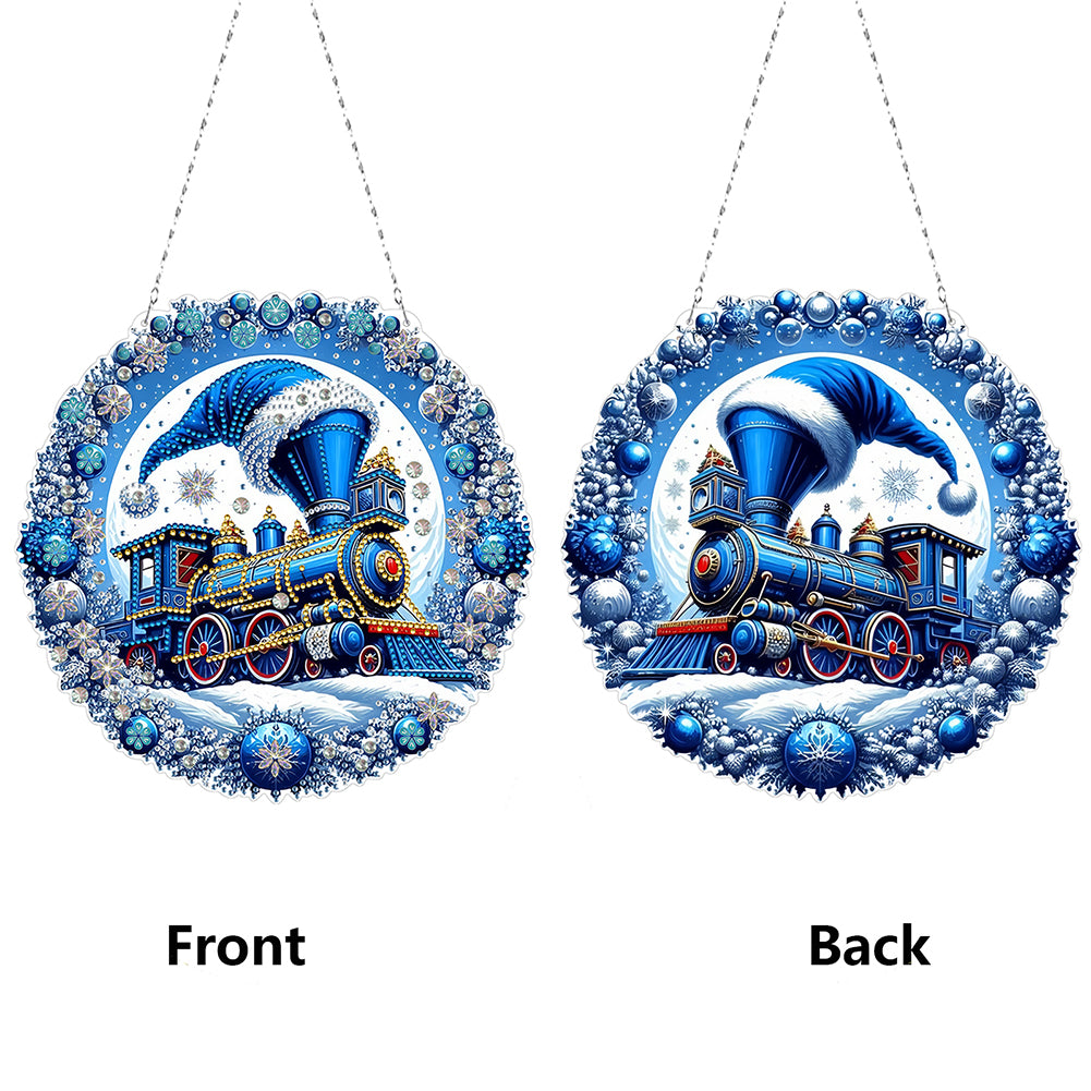 Christmas Train Diamond Painting Hanging Pendant for Garden Window Decor