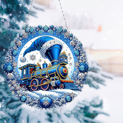 Christmas Train Diamond Painting Hanging Pendant for Garden Window Decor