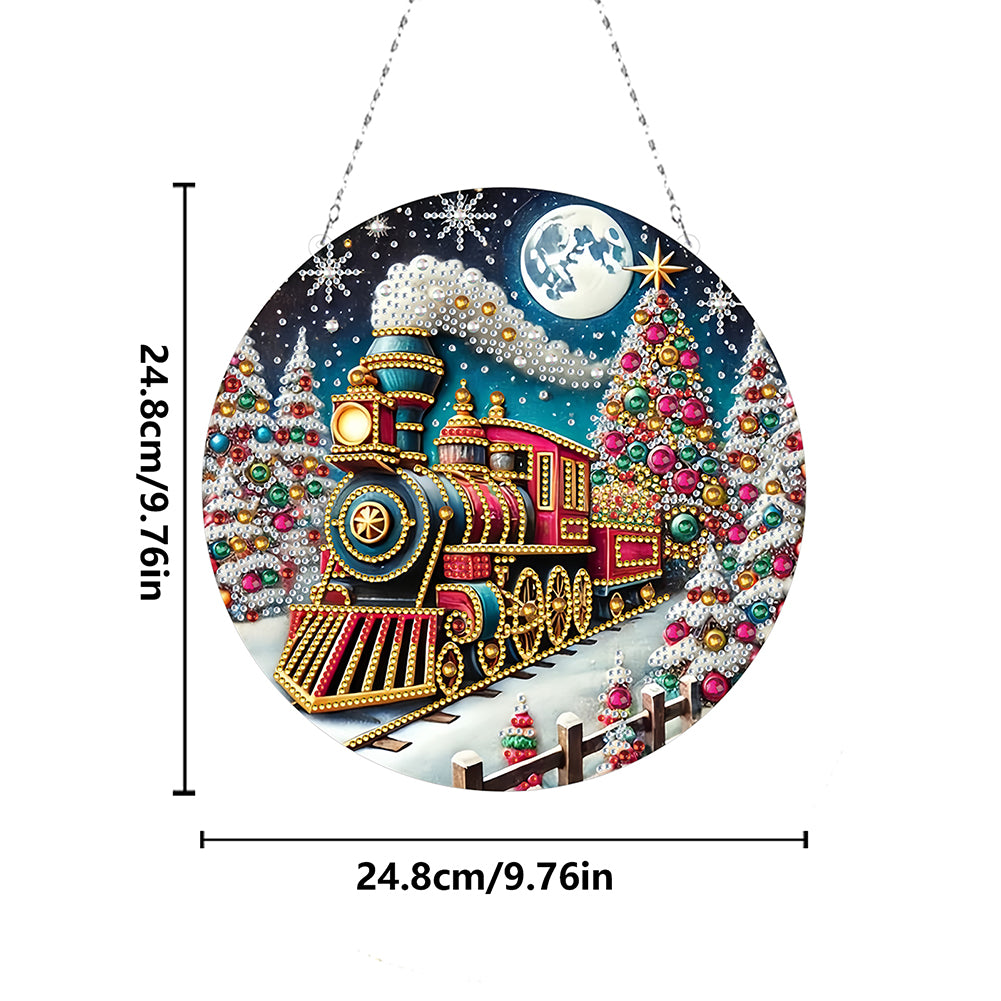 Christmas Train Diamond Painting Hanging Pendant for Garden Window Decor