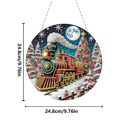 Christmas Train Diamond Painting Hanging Pendant for Garden Window Decor