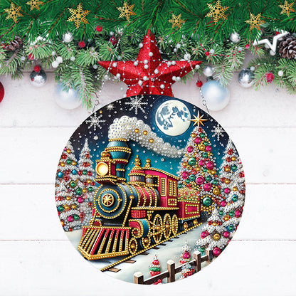 Christmas Train Diamond Painting Hanging Pendant for Garden Window Decor