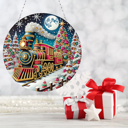 Christmas Train Diamond Painting Hanging Pendant for Garden Window Decor