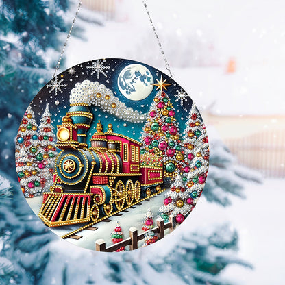 Christmas Train Diamond Painting Hanging Pendant for Garden Window Decor