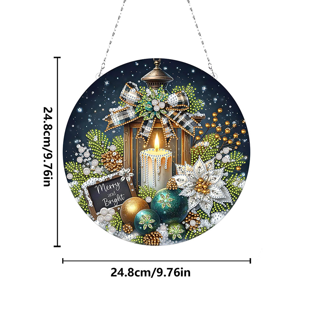 Christmas Candles Diamond Painting Hanging Pendant for Garden Window Decor