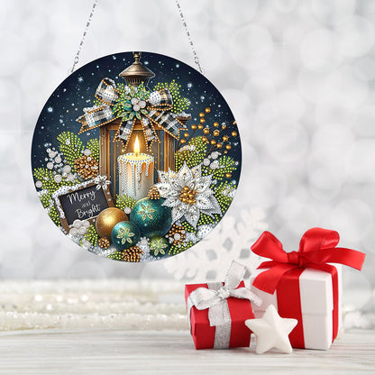 Christmas Candles Diamond Painting Hanging Pendant for Garden Window Decor