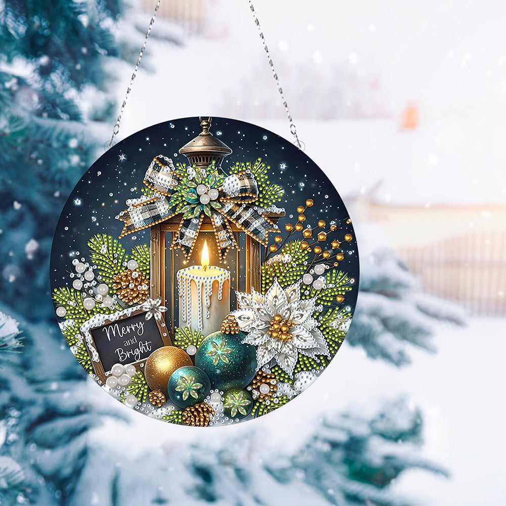 Christmas Candles Diamond Painting Hanging Pendant for Garden Window Decor