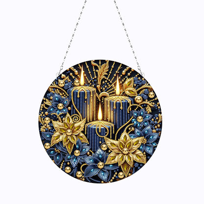 Christmas Candles Diamond Painting Hanging Pendant for Garden Window Decor