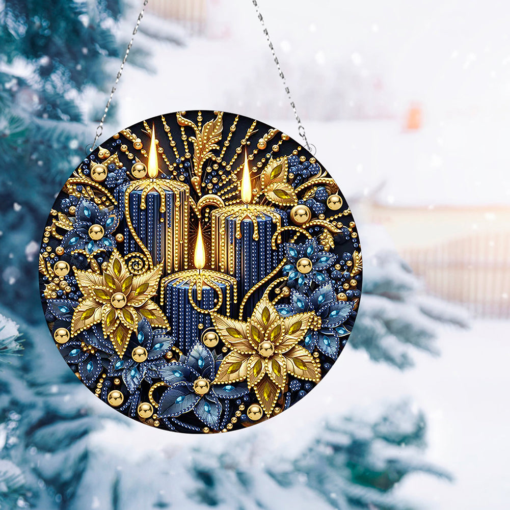 Christmas Candles Diamond Painting Hanging Pendant for Garden Window Decor