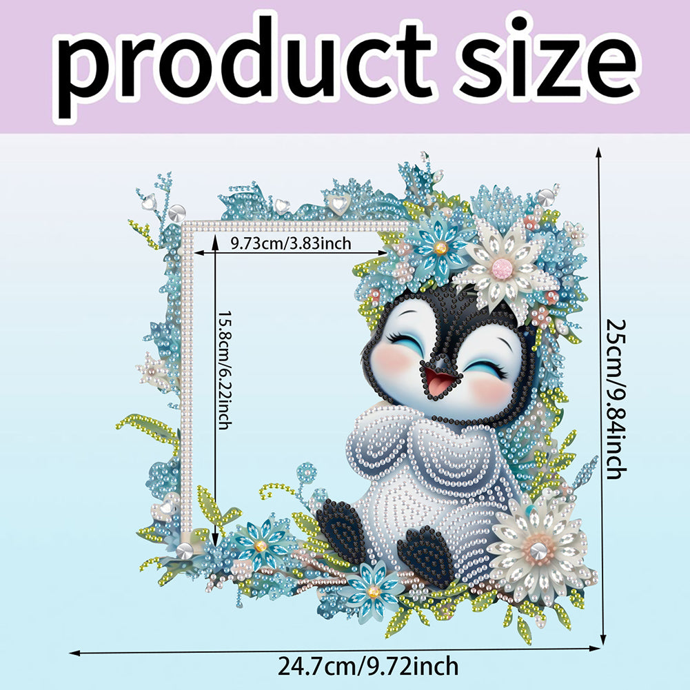 Acrylic Special Shape Flower and Penguin Diamond Painting Picture Frame