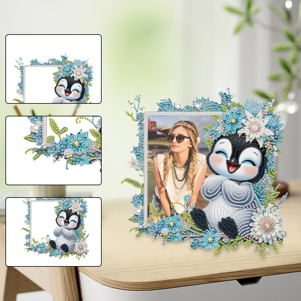 Acrylic Special Shape Flower and Penguin Diamond Painting Picture Frame