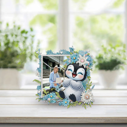 Acrylic Special Shape Flower and Penguin Diamond Painting Picture Frame