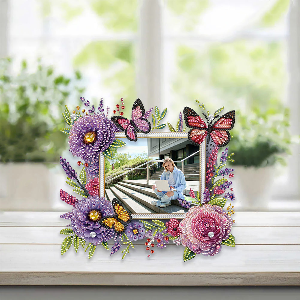 Acrylic Special Shape Butterfly and Flower Diamond Painting Picture Frame