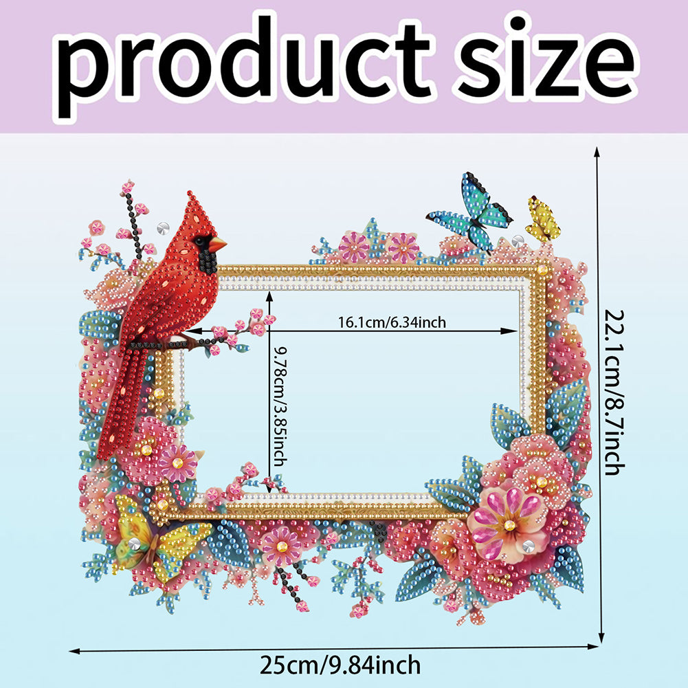 Acrylic Special Shape Cardinal and Flower Diamond Painting Picture Frame