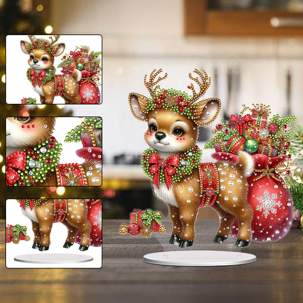 Acrylic Special Shape Christmas Elk Diamond Painting Tabletop Ornaments Kit