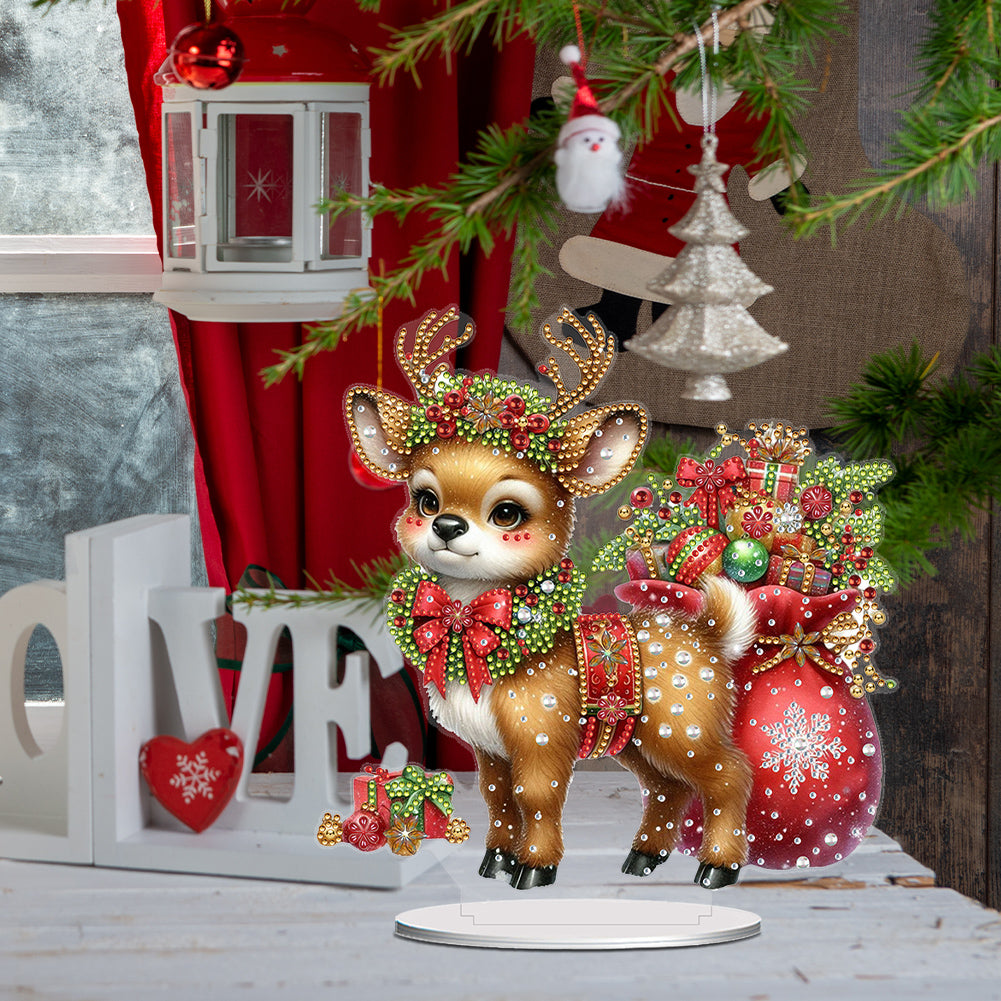 Acrylic Special Shape Christmas Elk Diamond Painting Tabletop Ornaments Kit