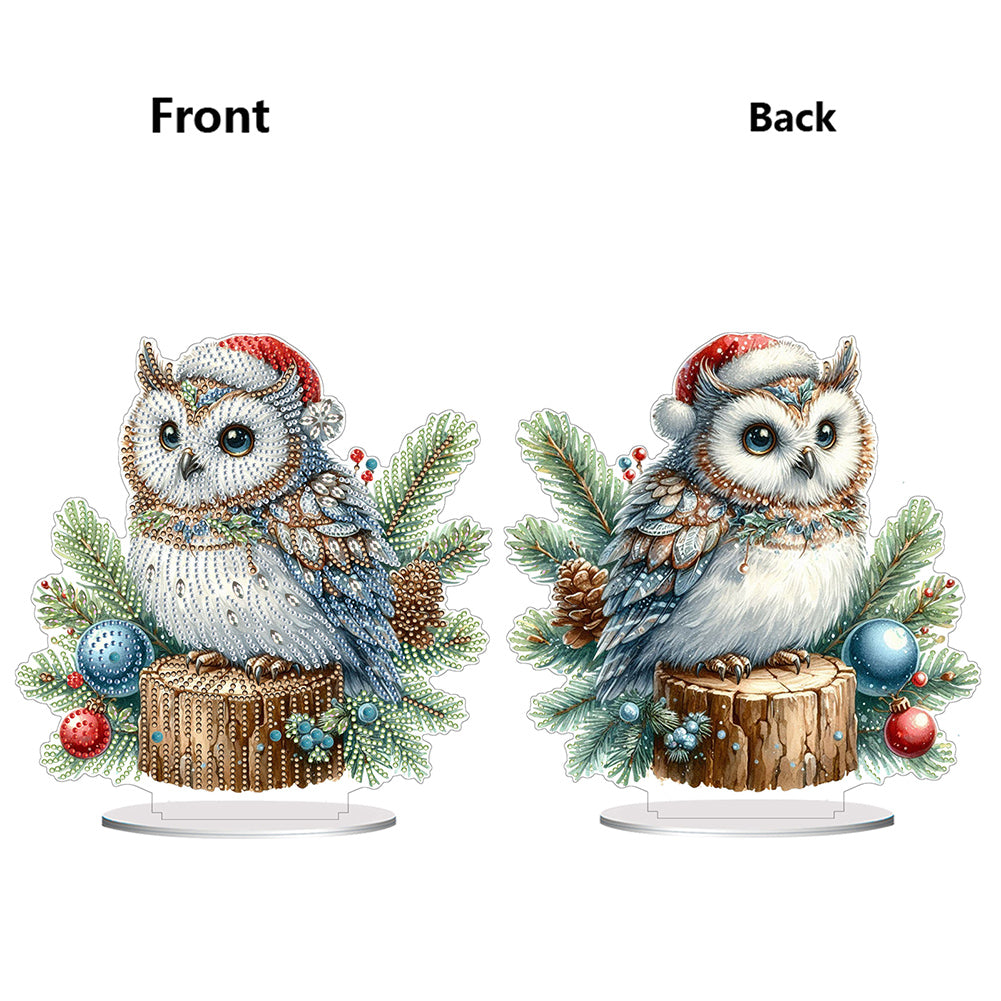 Acrylic Special Shape Christmas Owl Diamond Painting Tabletop Ornaments Kit