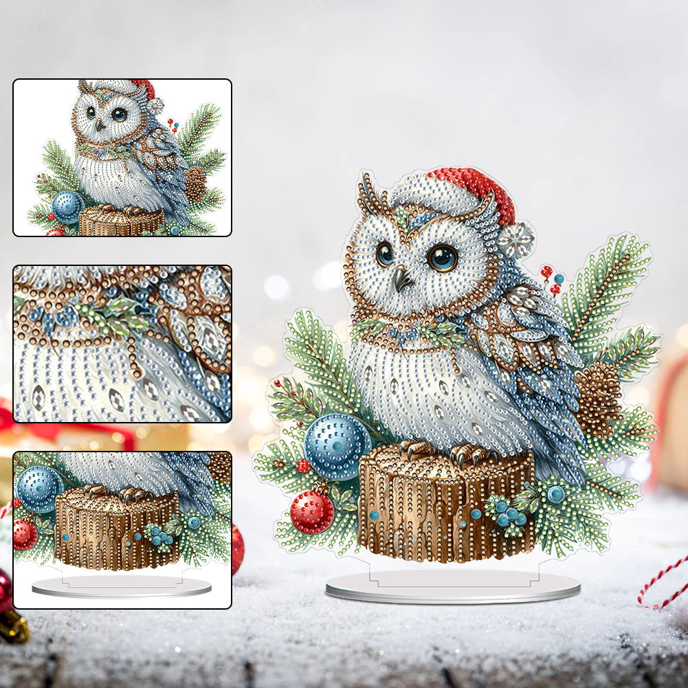Acrylic Special Shape Christmas Owl Diamond Painting Tabletop Ornaments Kit