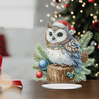 Acrylic Special Shape Christmas Owl Diamond Painting Tabletop Ornaments Kit