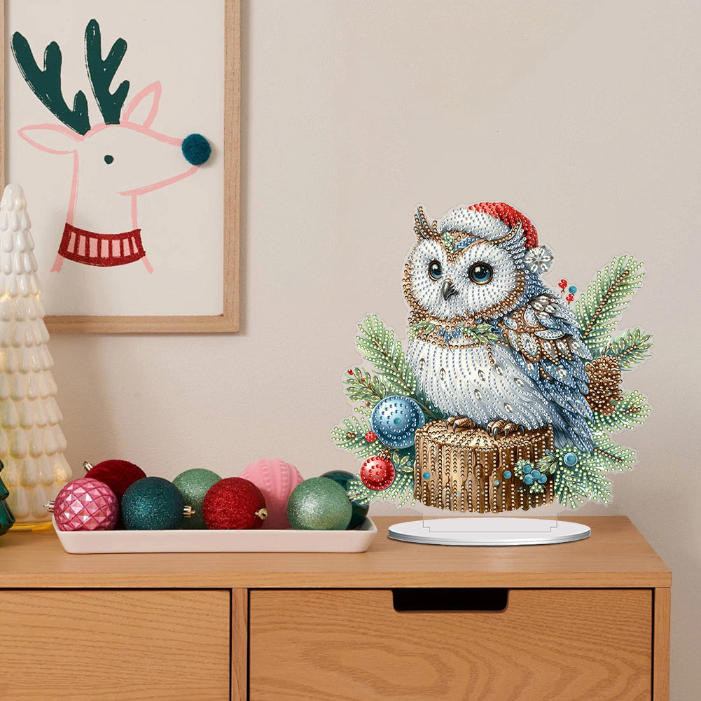 Acrylic Special Shape Christmas Owl Diamond Painting Tabletop Ornaments Kit