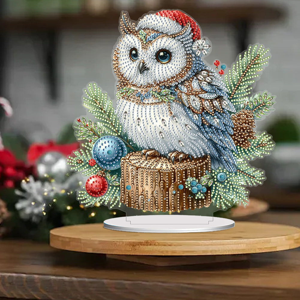 Acrylic Special Shape Christmas Owl Diamond Painting Tabletop Ornaments Kit