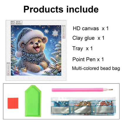 Christmas Bear - Partial Special-Shaped Drill Diamond Painting 30*30CM