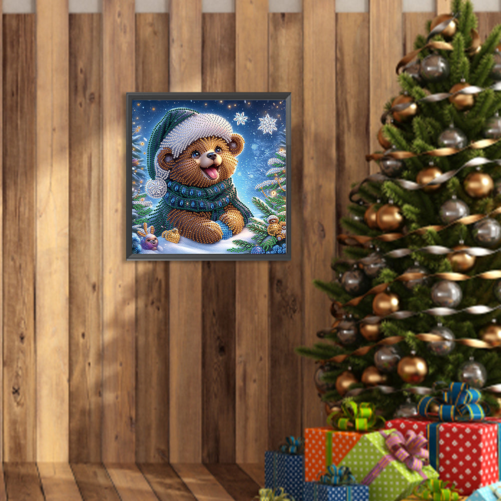 Christmas Bear - Partial Special-Shaped Drill Diamond Painting 30*30CM