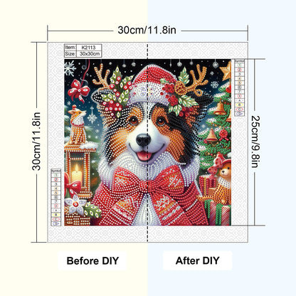 Christmas Puppy - Partial Special-Shaped Drill Diamond Painting 30*30CM