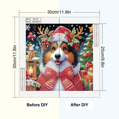 Christmas Puppy - Partial Special-Shaped Drill Diamond Painting 30*30CM