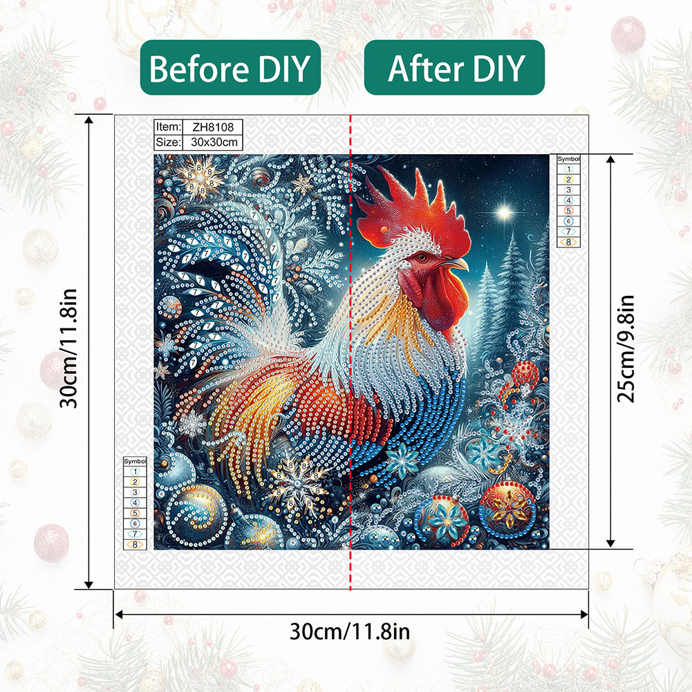 Christmas Rooster - Partial Special-Shaped Drill Diamond Painting 30*30CM