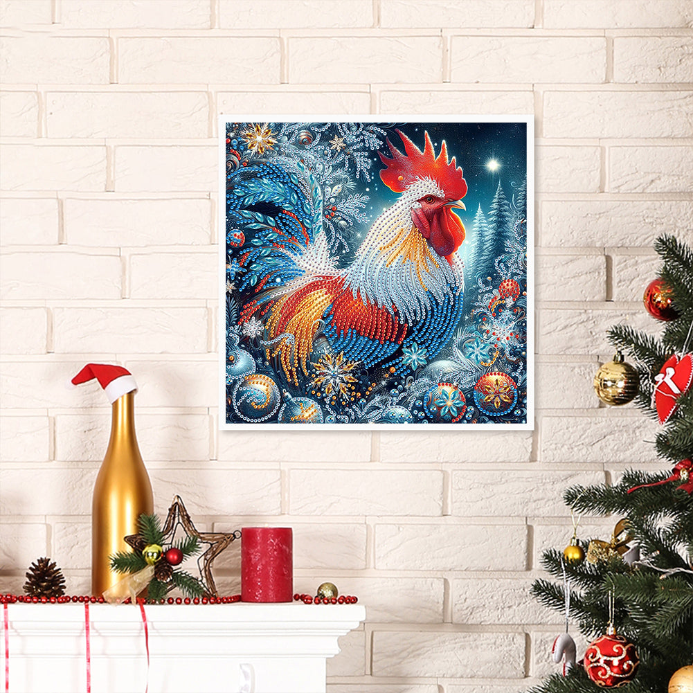 Christmas Rooster - Partial Special-Shaped Drill Diamond Painting 30*30CM