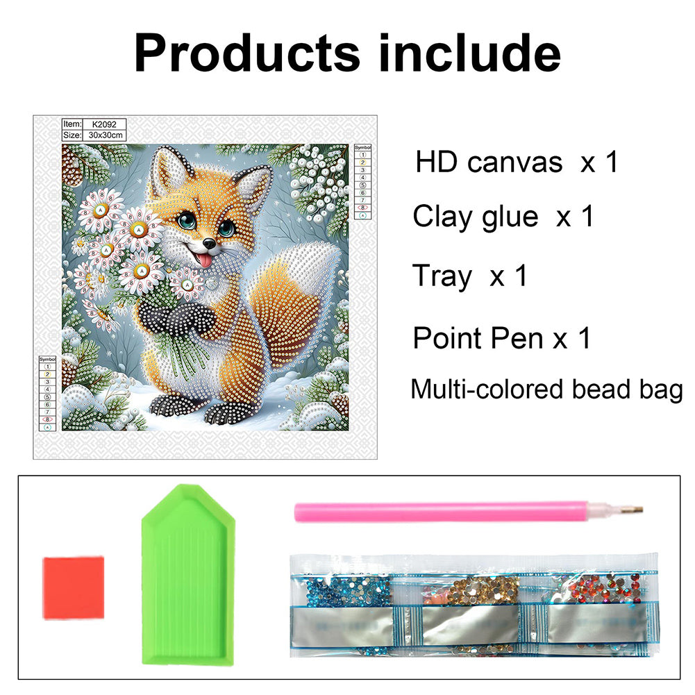 Winter Fox - Partial Special-Shaped Drill Diamond Painting 30*30CM