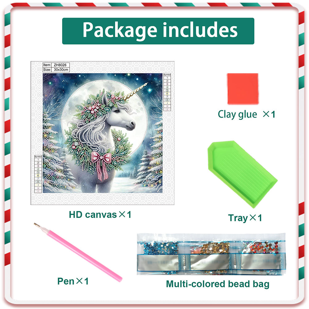 Christmas Unicorn - Partial Special-Shaped Drill Diamond Painting 30*30CM