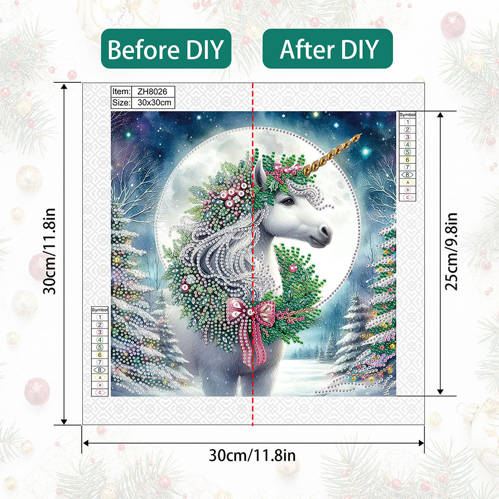 Christmas Unicorn - Partial Special-Shaped Drill Diamond Painting 30*30CM