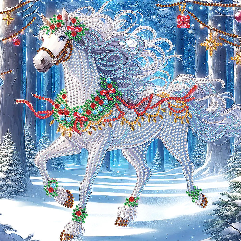 Christmas White Horse - Partial Special-Shaped Drill Diamond Painting 30*30CM