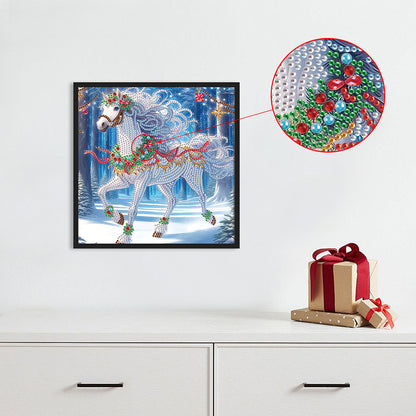 Christmas White Horse - Partial Special-Shaped Drill Diamond Painting 30*30CM