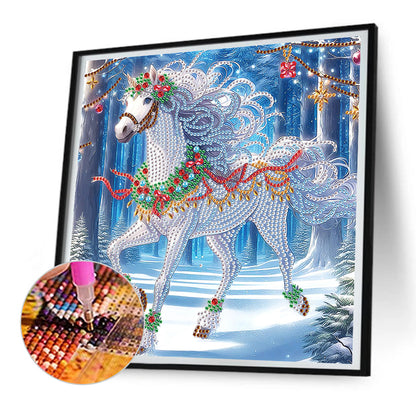 Christmas White Horse - Partial Special-Shaped Drill Diamond Painting 30*30CM