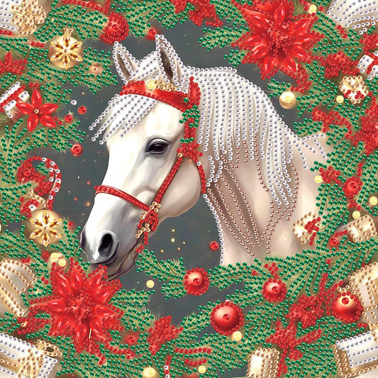 Christmas White Horse - Partial Special-Shaped Drill Diamond Painting 30*30CM