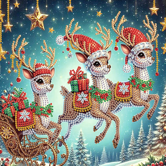 Christmas Deer - Partial Special-Shaped Drill Diamond Painting 30*30CM