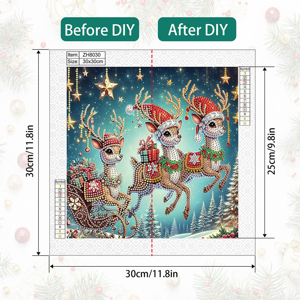 Christmas Deer - Partial Special-Shaped Drill Diamond Painting 30*30CM