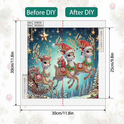 Christmas Deer - Partial Special-Shaped Drill Diamond Painting 30*30CM