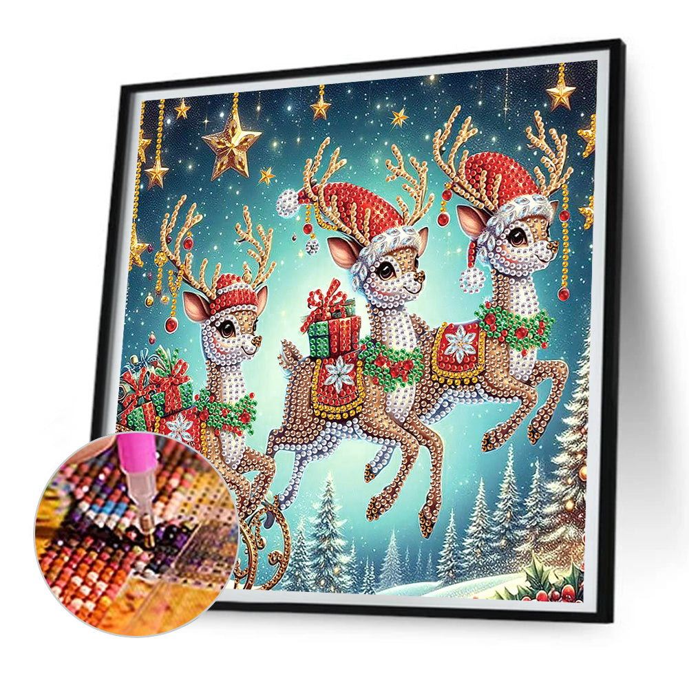 Christmas Deer - Partial Special-Shaped Drill Diamond Painting 30*30CM